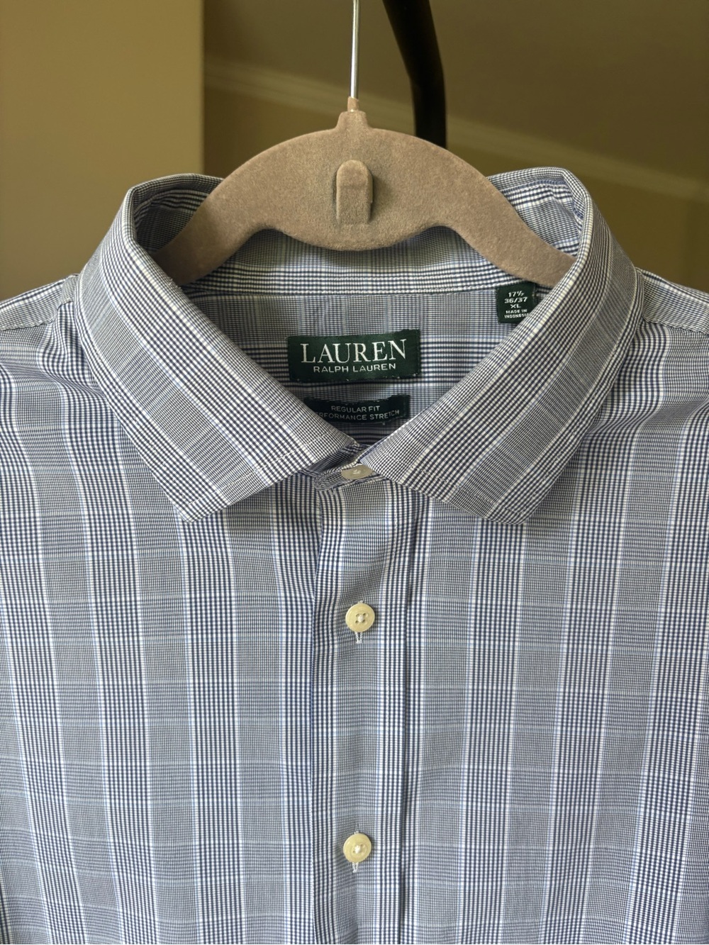 Lauren Ralph Lauren Regular Fit Stretch Plaid Dress Shirt Blue